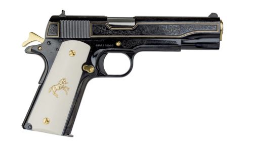 Colt 1911 Classic Engraved .38 Super Polished Black with Gold-Plated Accents Pistol